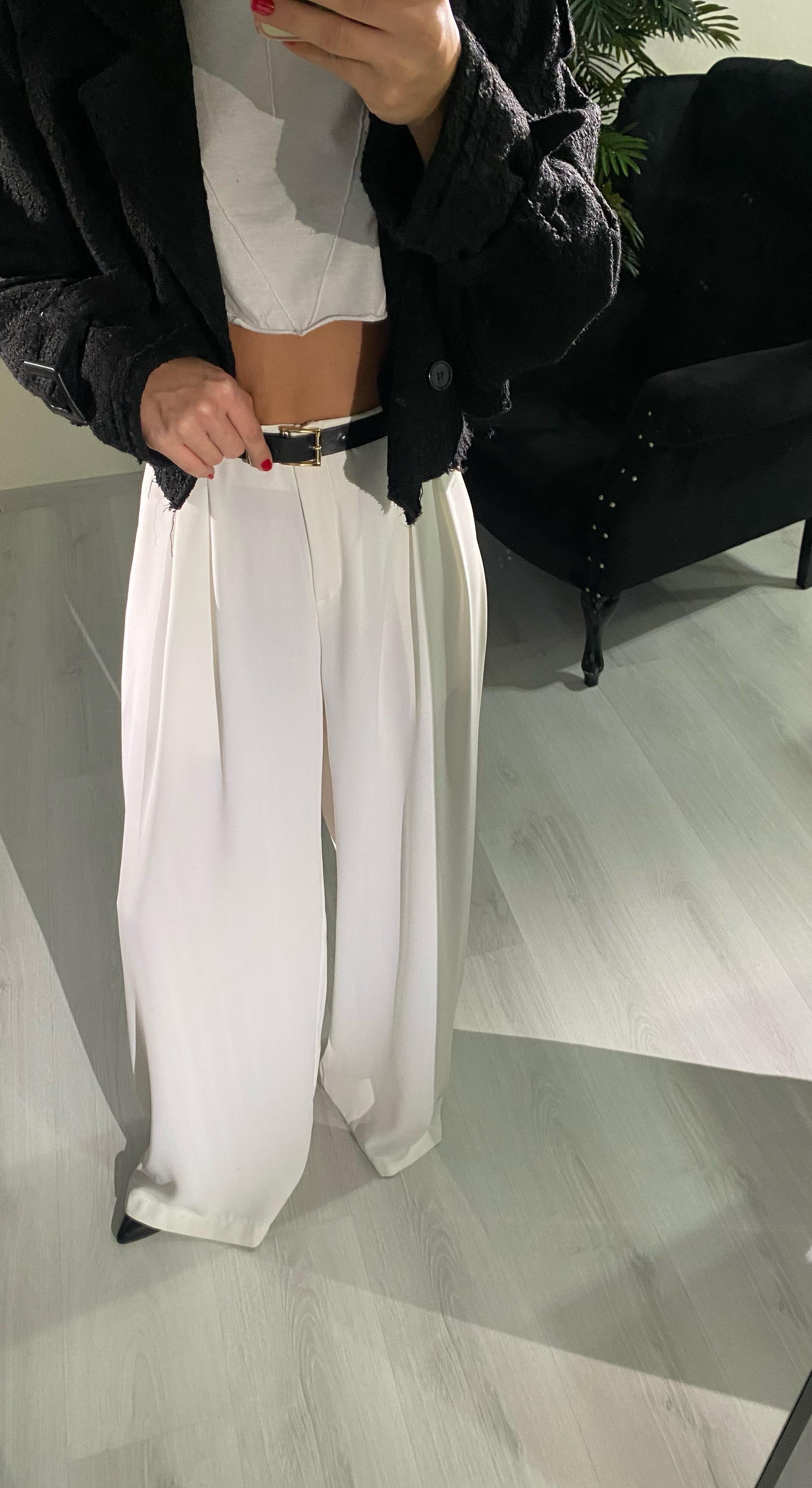 YENİ SEZONBeyaz Yüksek Bel Bol Paça Pantolon