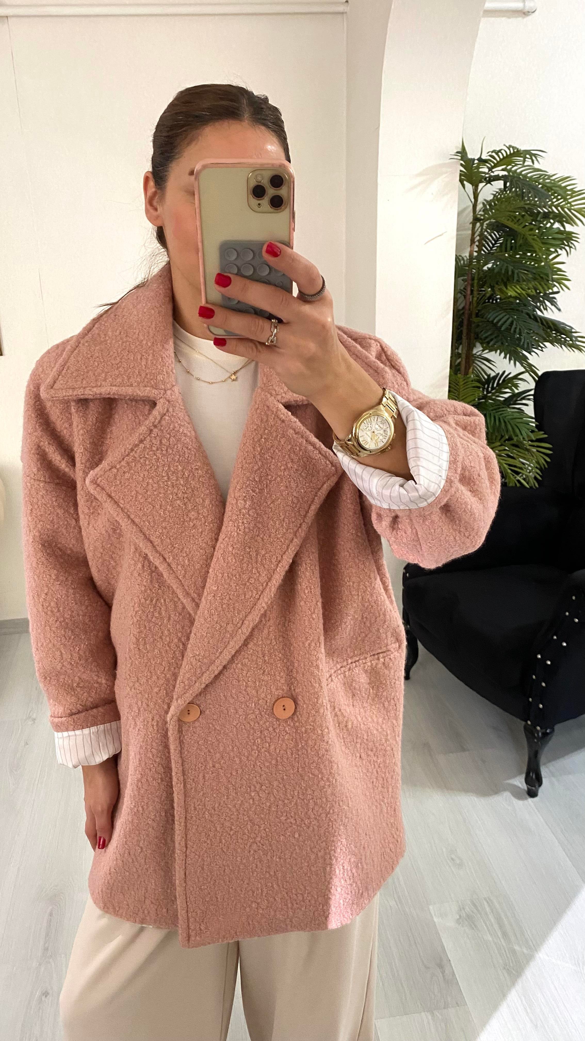 YENİ SEZONGül Kurusu Teddy İç Astarlı Oversize Kaban