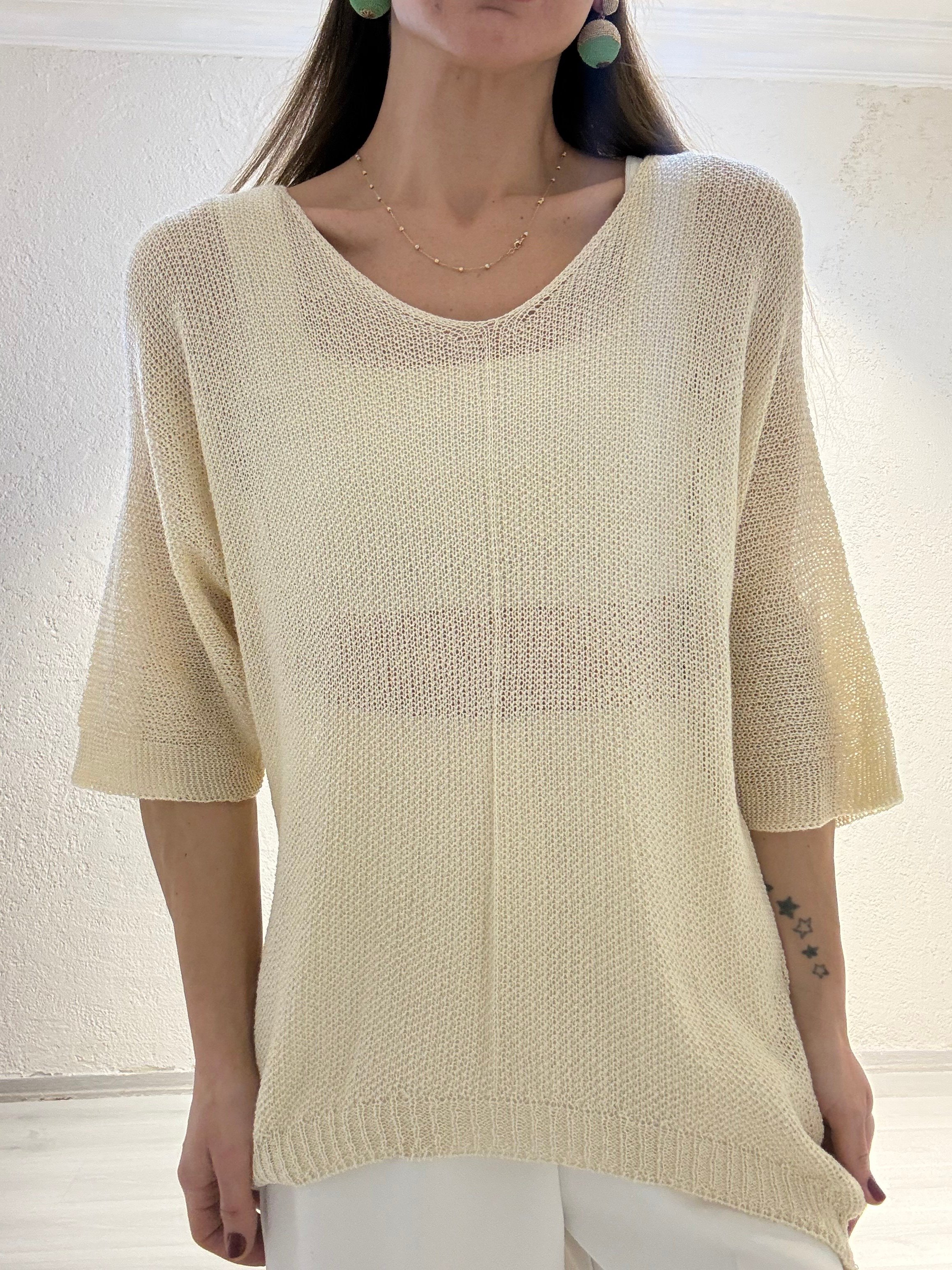 YENİ SEZONKrem Bisiklet Yaka Oversize Triko Bluz