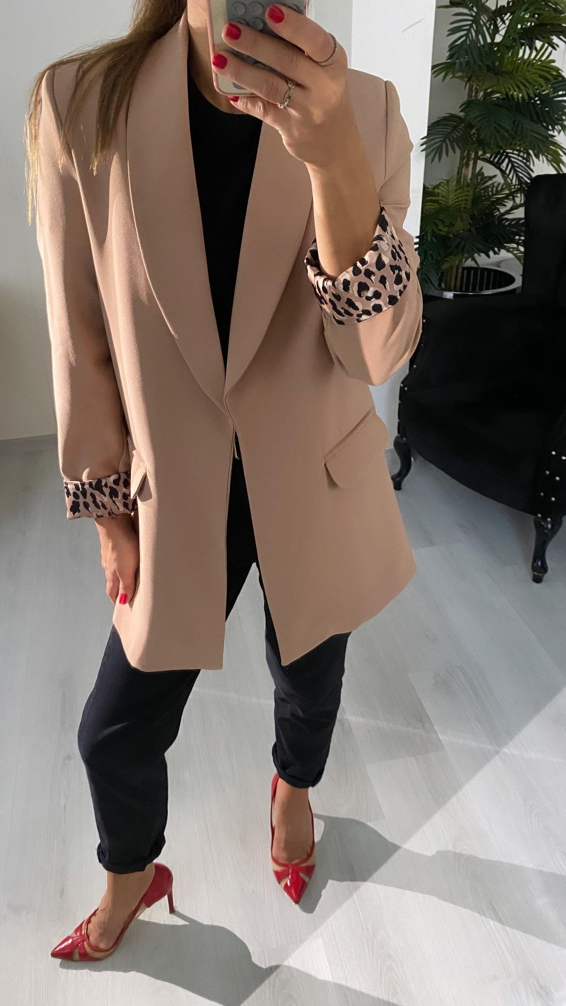 YENİ SEZONPremium Kalite Leopar Astarlı Double Kumaş Blazer Ceket Somon