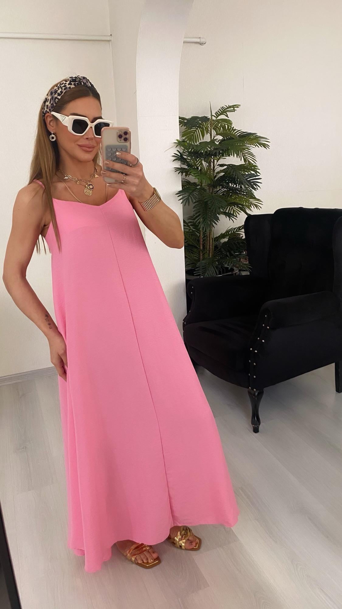 YENİ SEZONTensel İp Askılı Salaş Elbise Pembe 