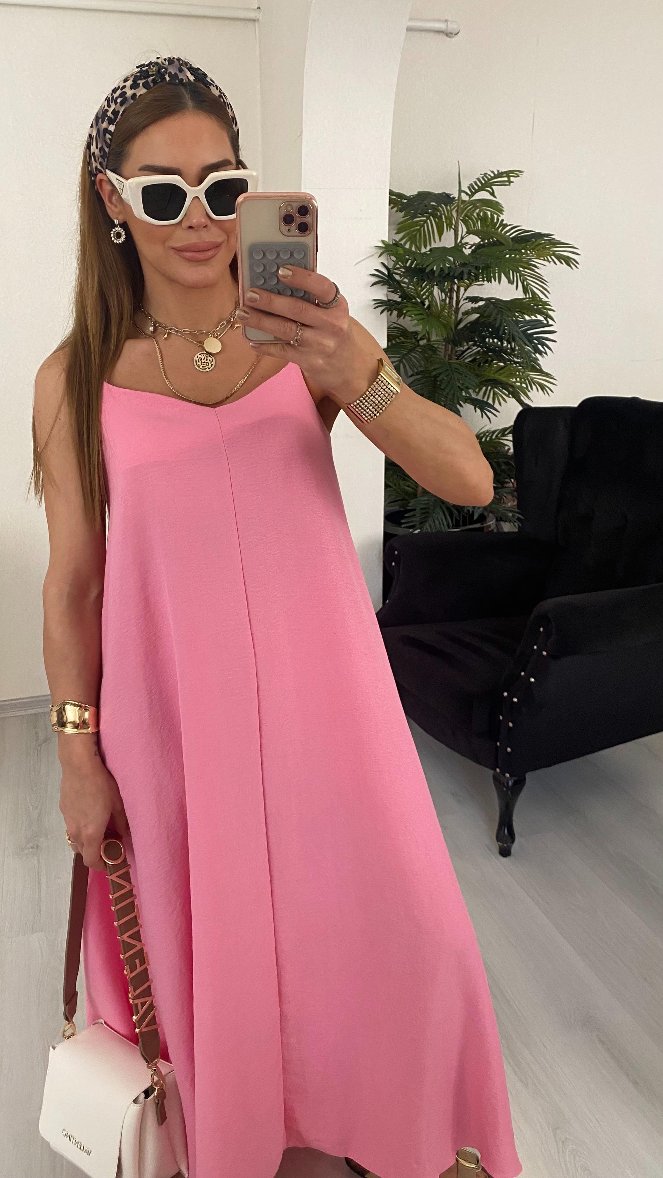 YENİ SEZONTensel İp Askılı Salaş Elbise Pembe 