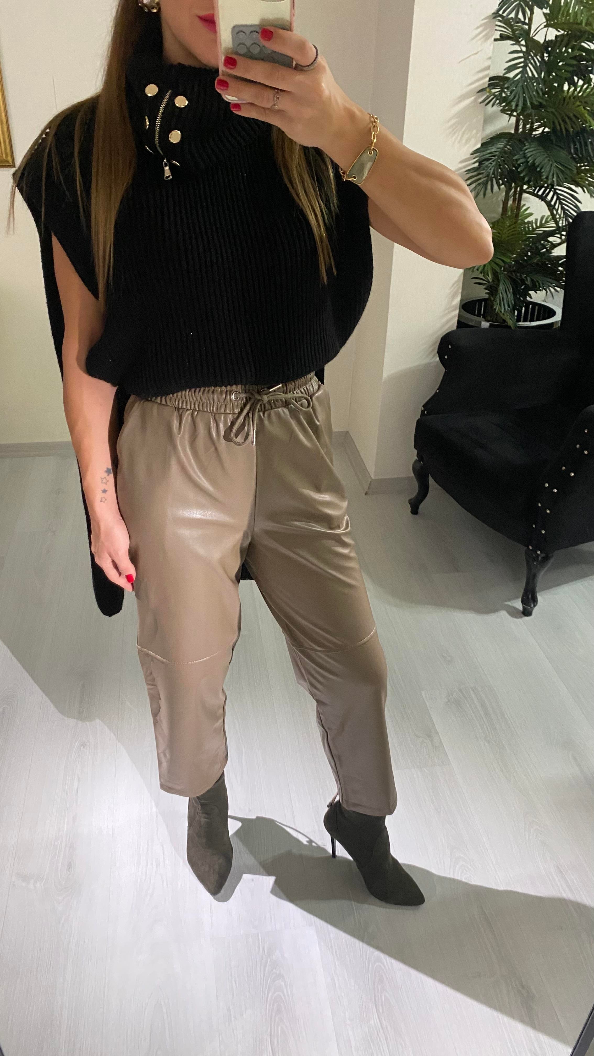 YENİ SEZONVizon Deri Beli İpli Boru Paça Pantolon