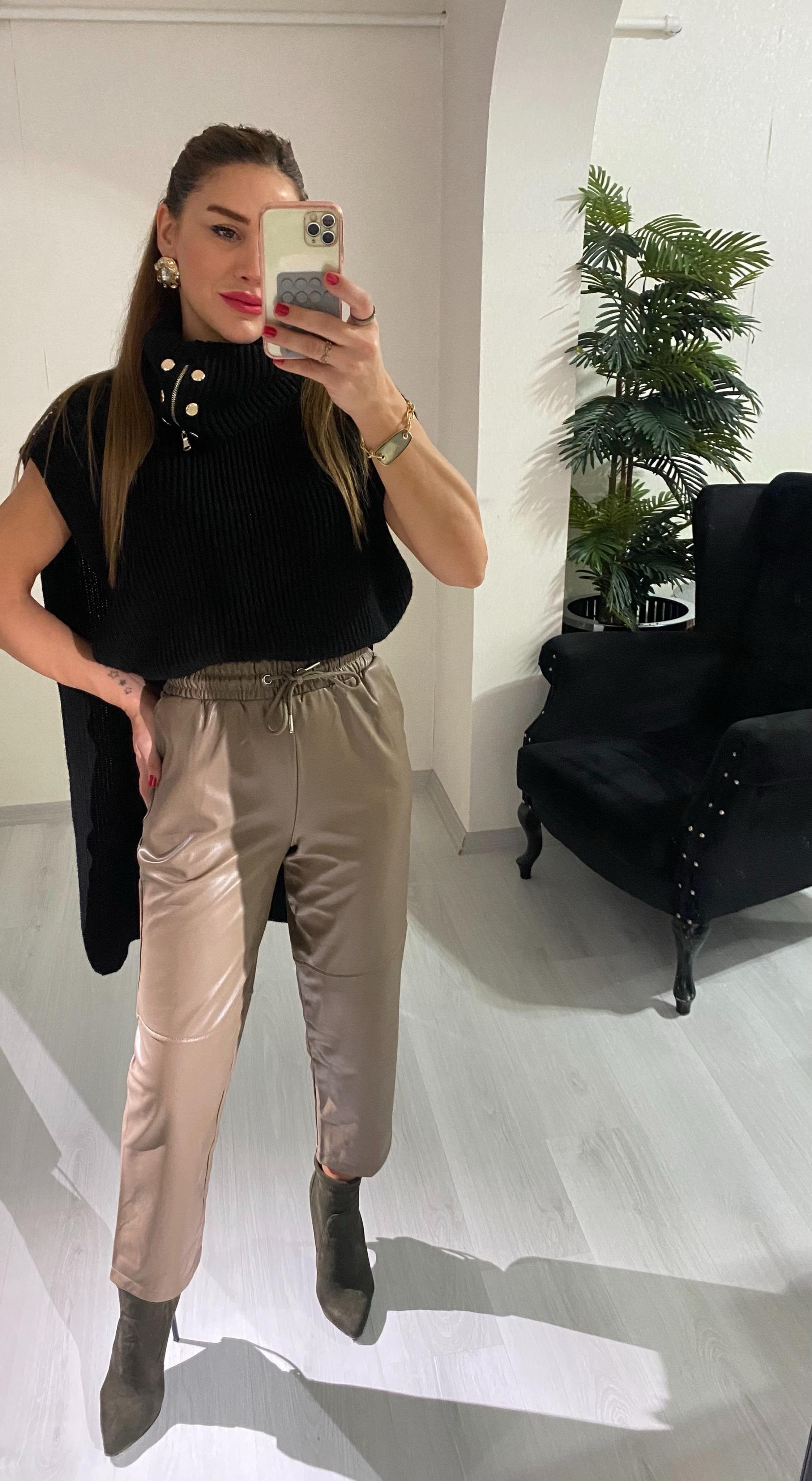 YENİ SEZONVizon Deri Beli İpli Boru Paça Pantolon