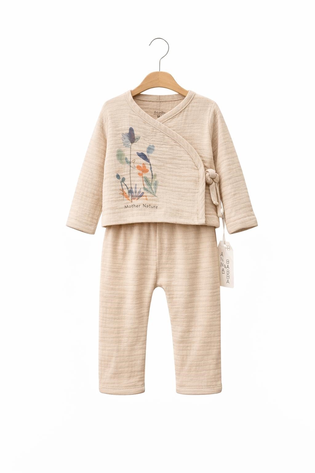 Anna Babba Erkek Bebek Nature Baskı 2li takım Yenidoğan BEJ