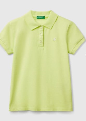 Benetton Çocuk Gömlek Yaka Kısa Kollu Tişört 6-14 Yaş NEON YEŞİL
