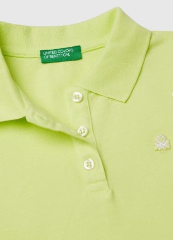 Benetton Çocuk Gömlek Yaka Kısa Kollu Tişört 6-14 Yaş NEON YEŞİL