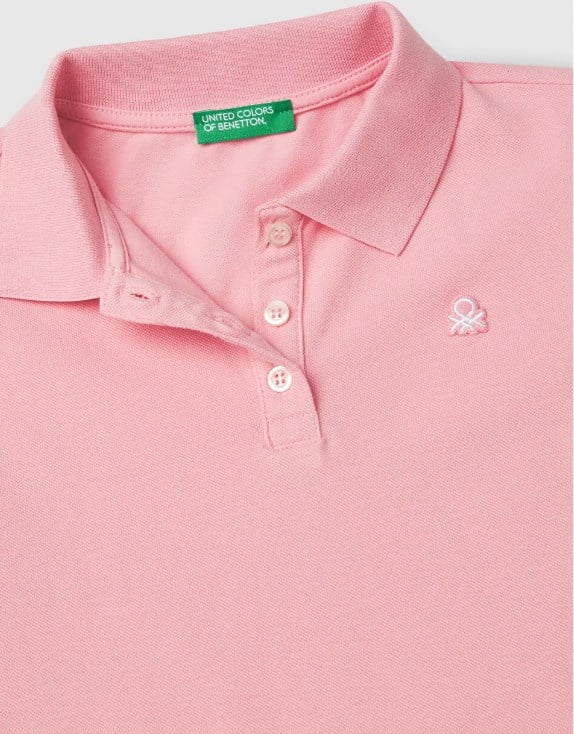 Benetton Çocuk Gömlek Yaka Kısa Kollu Tişört 6-14 Yaş PEMBE