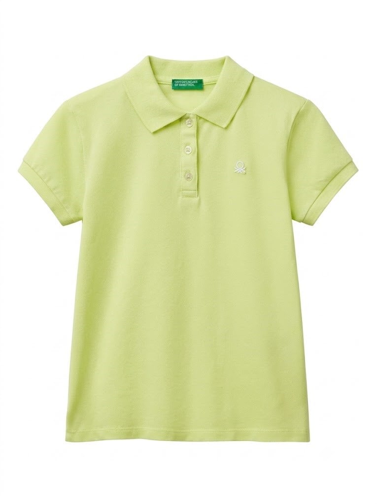 Benetton Çocuk Gömlek Yaka Kısa Kollu Tişört 6-14 Yaş NEON YEŞİL