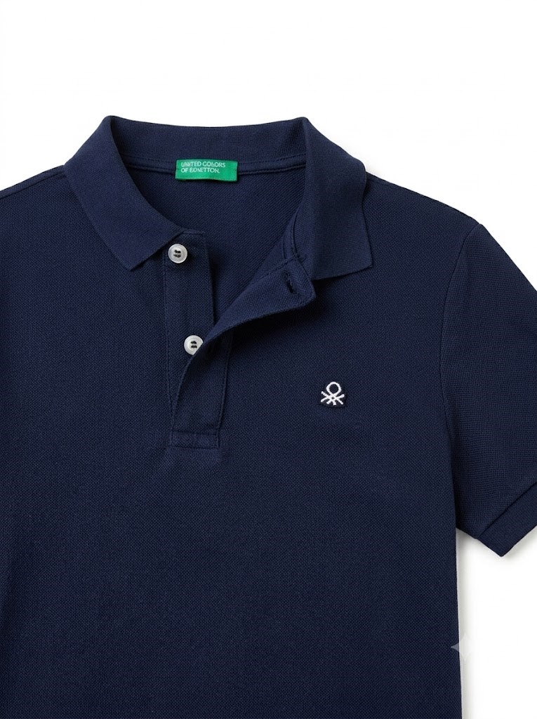 Benetton Çocuk Gömlek Yaka Kısa Kollu Tişört 6-14 Yaş LACİVERT