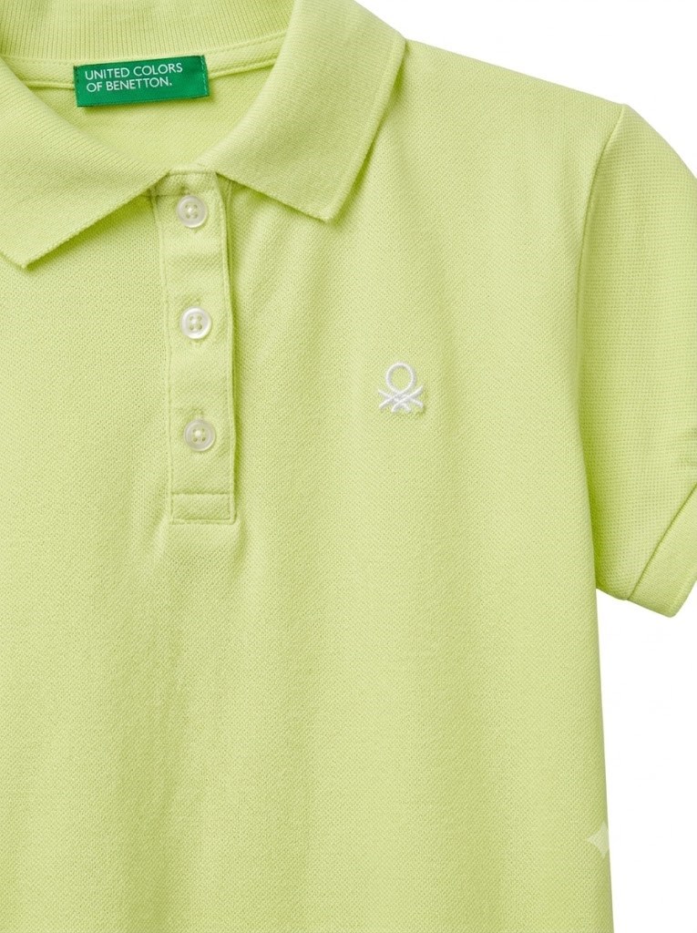 Benetton Çocuk Gömlek Yaka Kısa Kollu Tişört 6-14 Yaş NEON YEŞİL