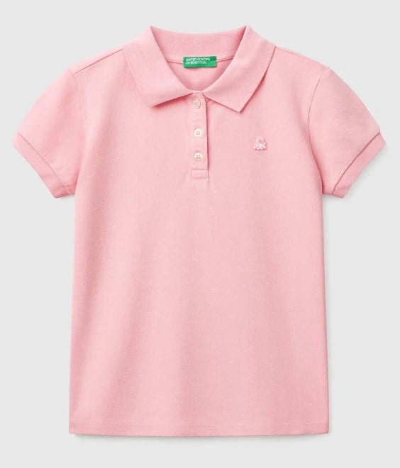 Benetton Çocuk Gömlek Yaka Kısa Kollu Tişört 6-14 Yaş PEMBE