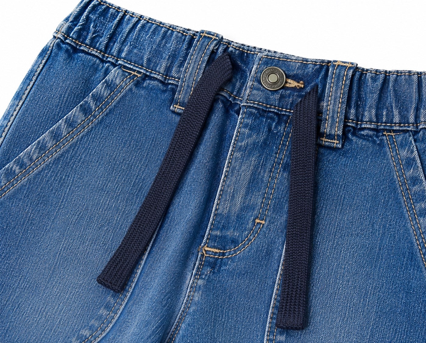 Benetton Erkek Bebek Bağcıklı Bel Lastikli Kot Pantolon 1-6 Yaş AÇIK MAVİ