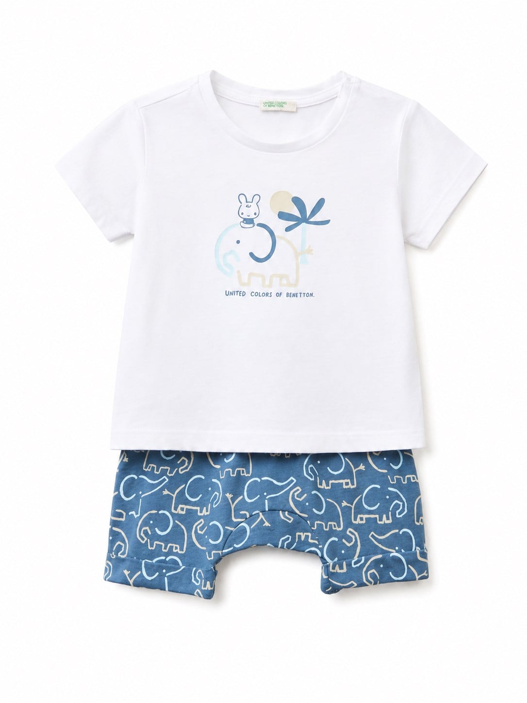 Benetton Erkek Bebek Fil Baskılı Şortlu takım 3-18 Ay BEYAZ