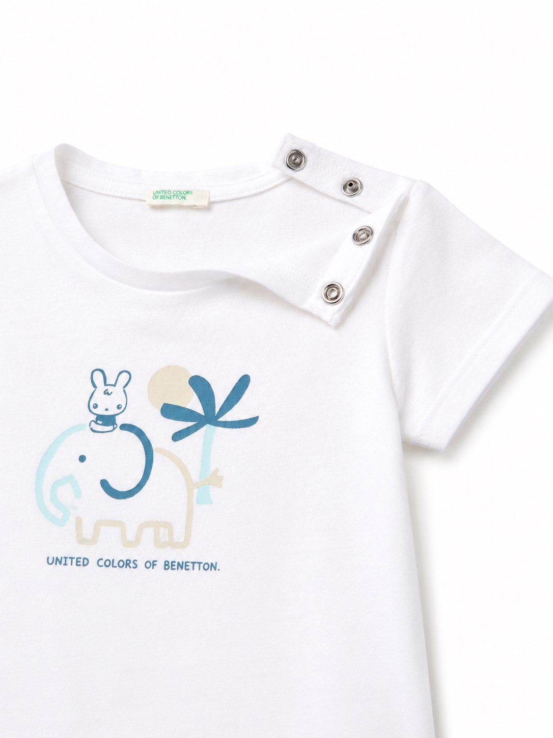 Benetton Erkek Bebek Fil Baskılı Şortlu takım 3-18 Ay BEYAZ