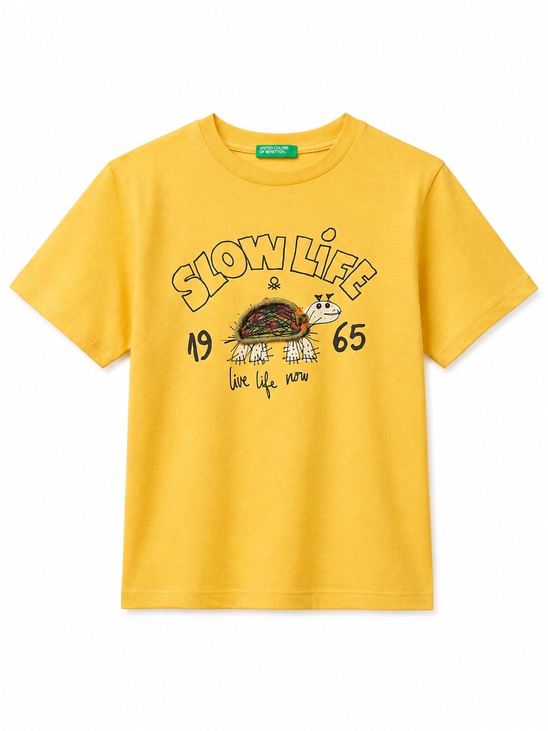 Benetton Erkek Bebek Halat Baskı Bisiklet Yaka T-shirt SARI