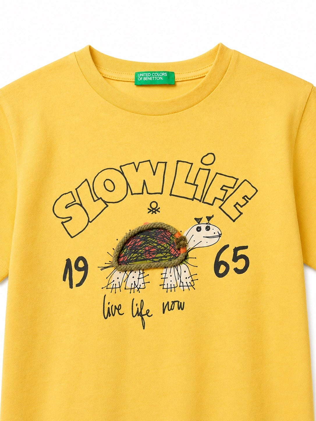 Benetton Erkek Bebek Halat Baskı Bisiklet Yaka T-shirt SARI