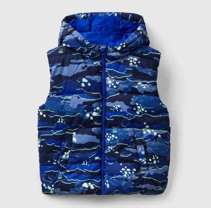 Benetton Erkek Bebek Kamuflaj Desen Şişme Kapişonlu Yelek  1-6 Yaş LACİVERT