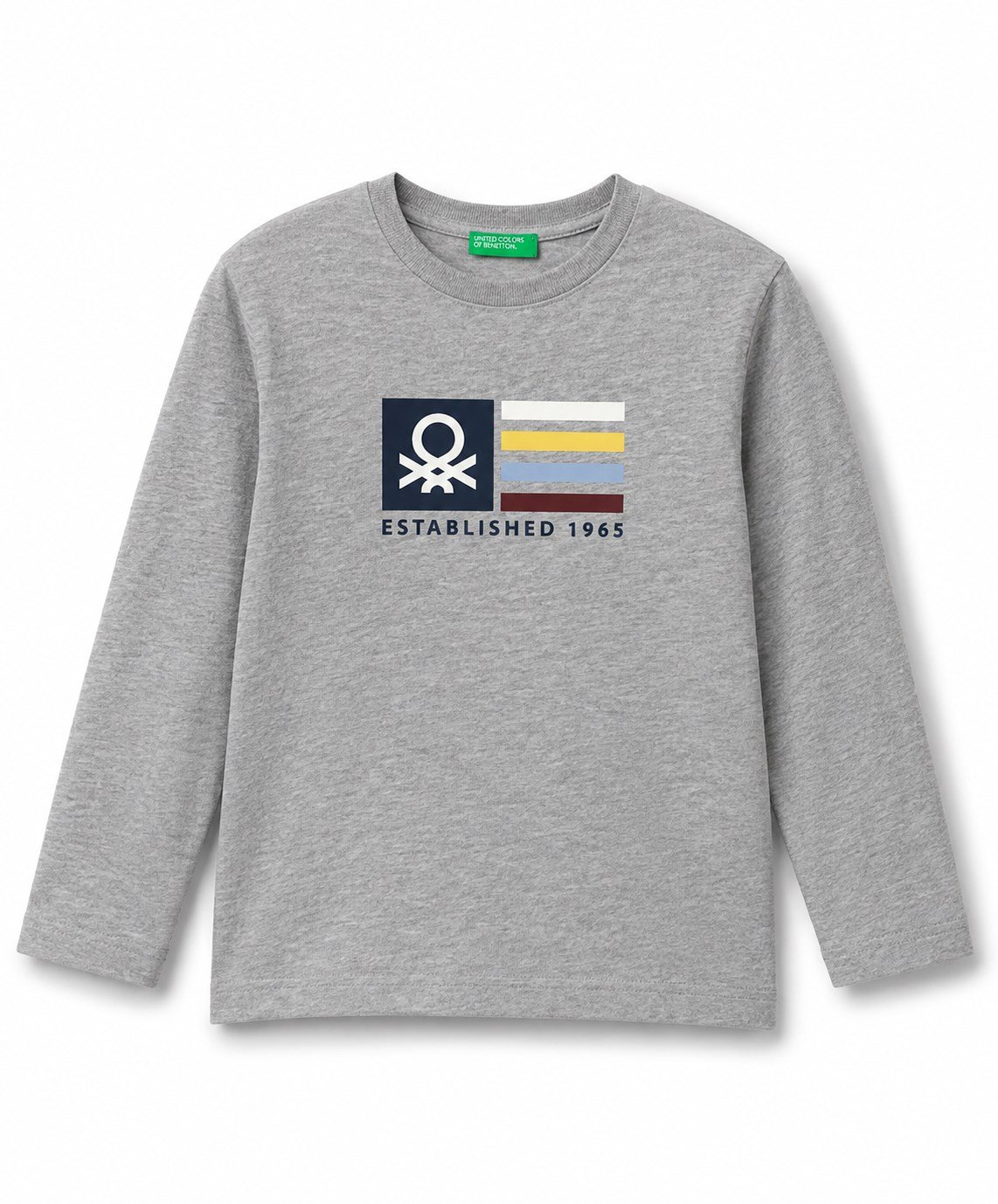Benetton Erkek Bebek Logo Baskı Uzun Kollu Tshirt 1-6 Yaş GRİ MELANJ