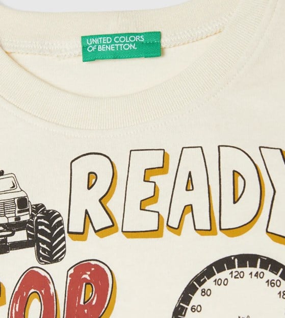 Benetton Erkek Bebek Traktör Baskı Uzun Kollu Tshirt 1-6 Yaş EKRU