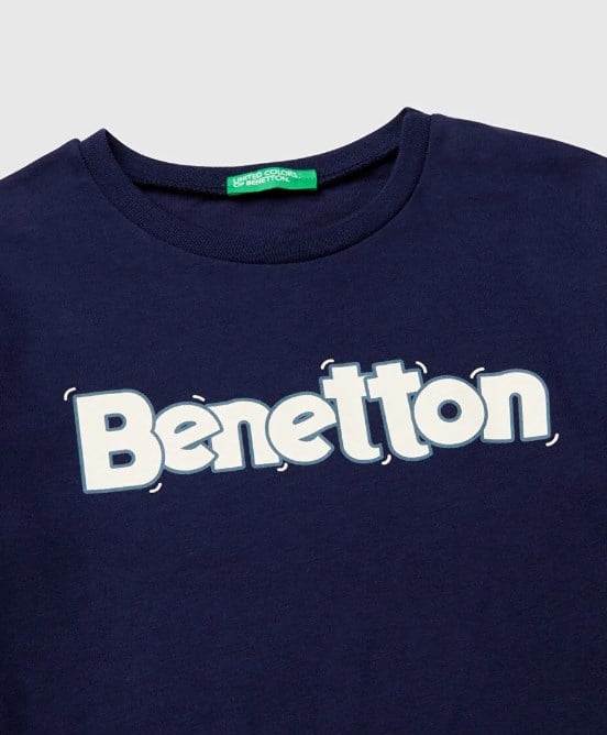 Benetton Erkek Bebek Yazılı Uzun Kollu Tshirt 1-14 Yaş LACİVERT