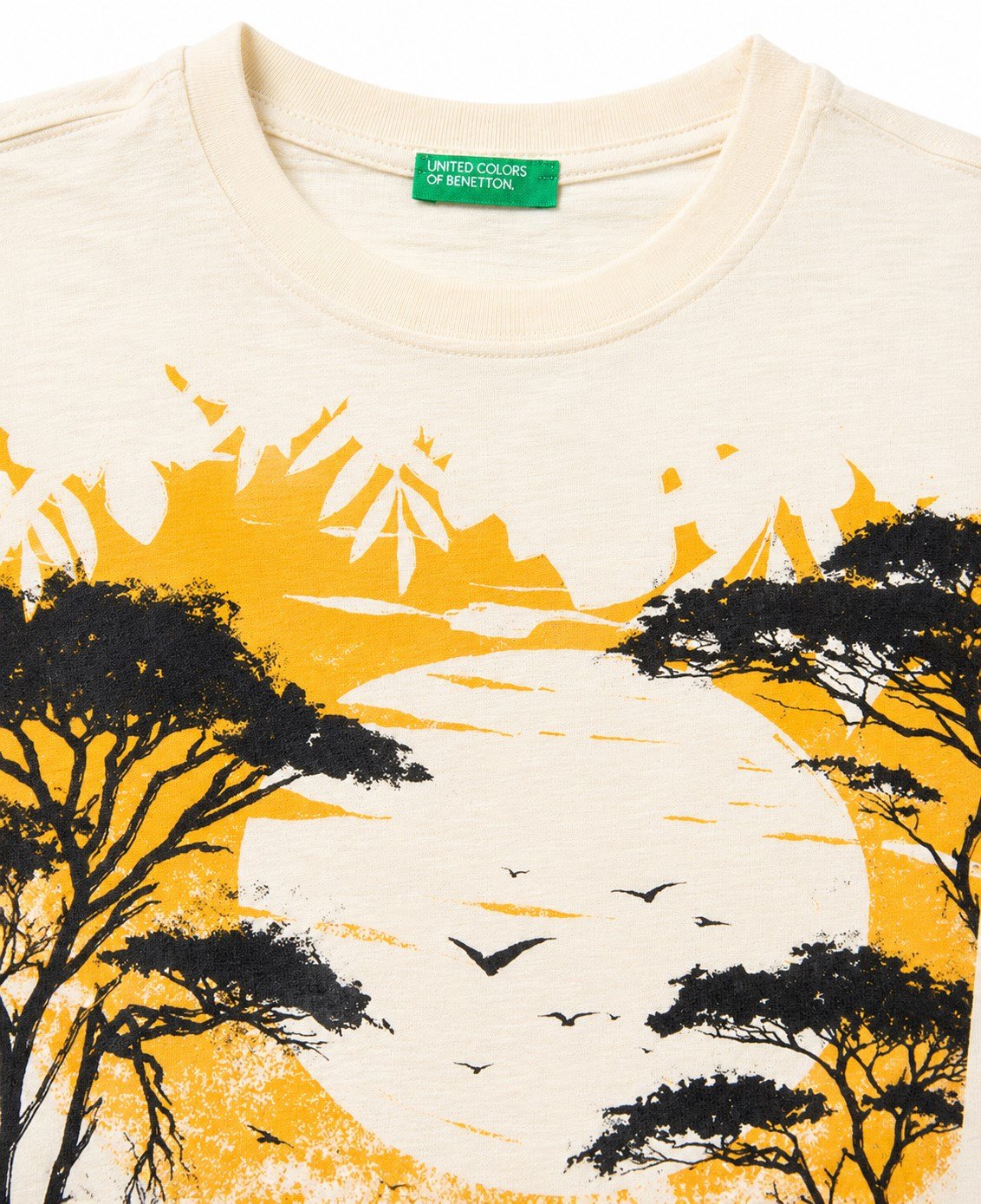 Benetton Erkek Çocuk Baskı Detaylı Bisiklet Yaka T-shirt EKRU