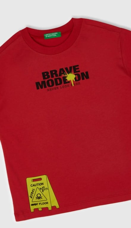 Benetton Erkek Çocuk Baskılı Kısa Kollu Tişört 6-14 Yaş KIRMIZI