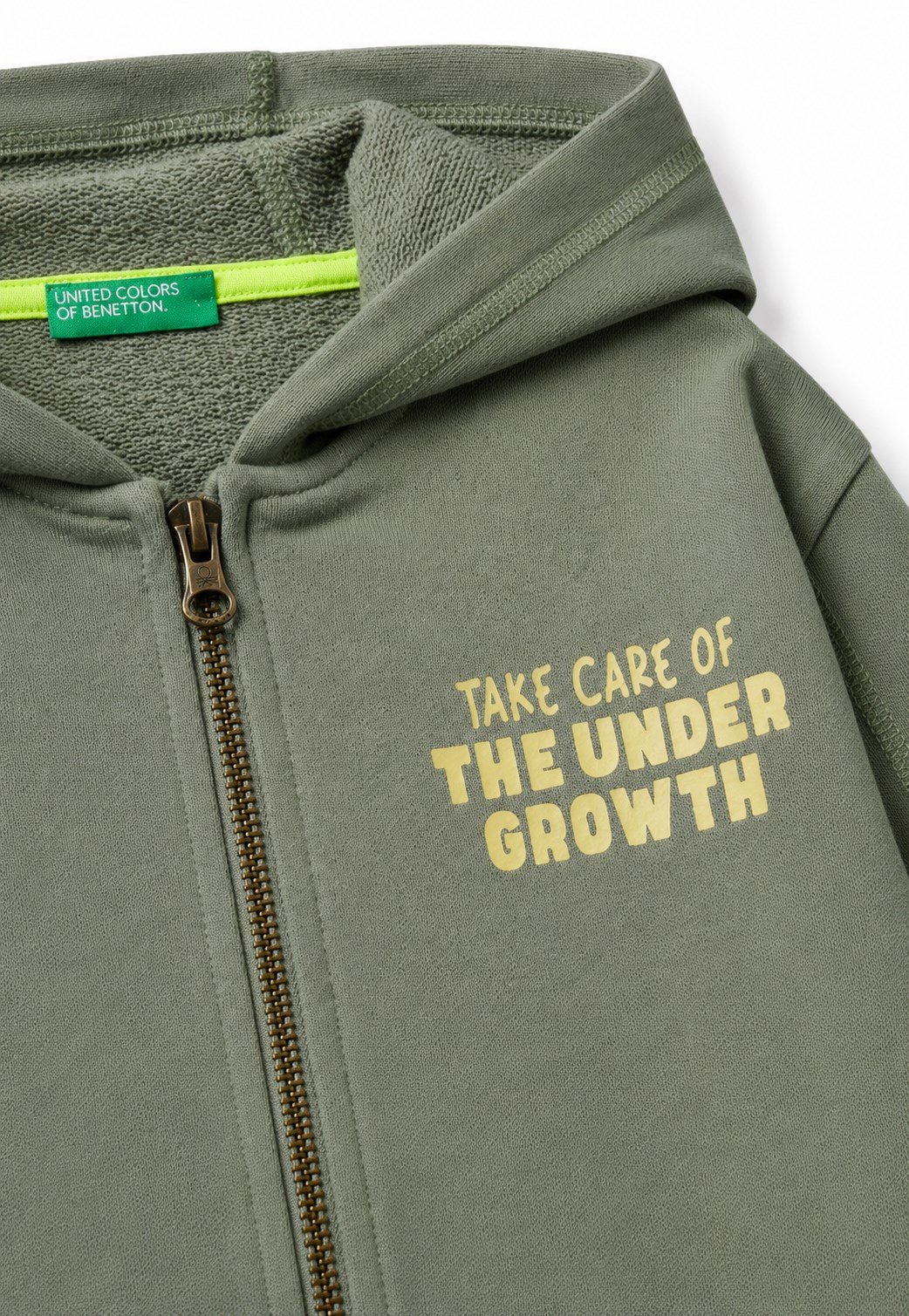 Benetton Erkek Çocuk Baskılı Önü Fermuarlı Cepli Kapüşonlu Sweatshirt 1-5 Yaş HAKİ