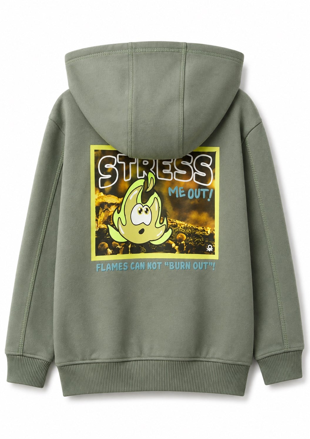 Benetton Erkek Çocuk Baskılı Önü Fermuarlı Cepli Kapüşonlu Sweatshirt 1-5 Yaş HAKİ