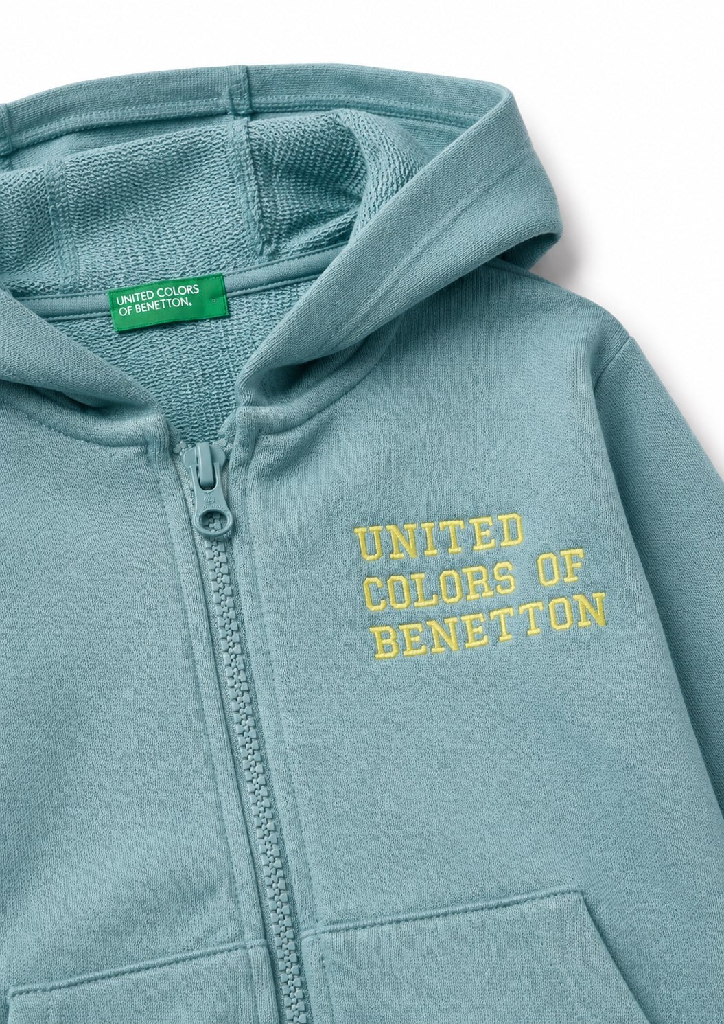 Benetton Erkek Çocuk Baskılı Önü Fermuarlı Cepli Kapüşonlu Sweatshirt 1-5 Yaş SU YEŞİLİ