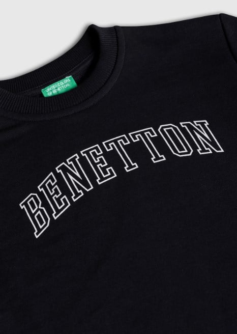 Benetton Erkek Çocuk Benetton Yazılı Sweatshirt SİYAH