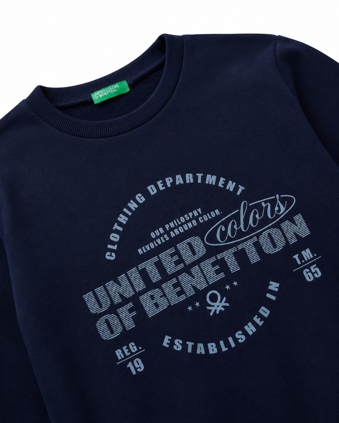 Benetton Erkek Çocuk Bisiklet Yaka Logo Baskılı Sweatshirt 6-14 Yaş LACİVERT