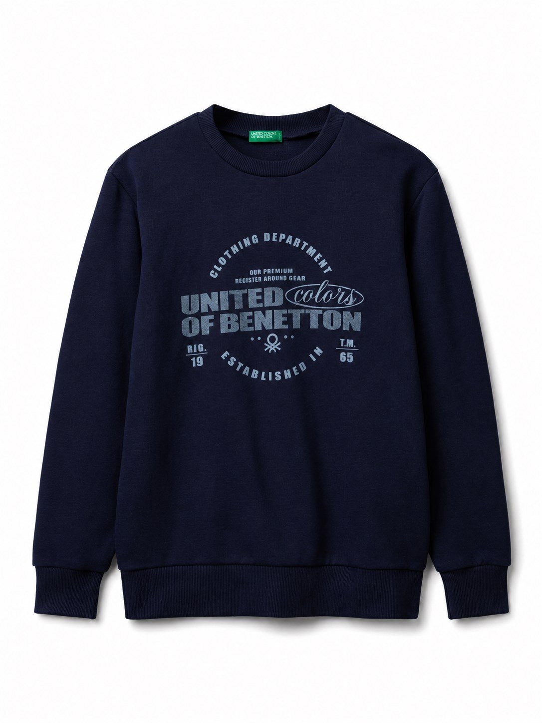 Benetton Erkek Çocuk Bisiklet Yaka Logo Baskılı Sweatshirt 6-14 Yaş LACİVERT