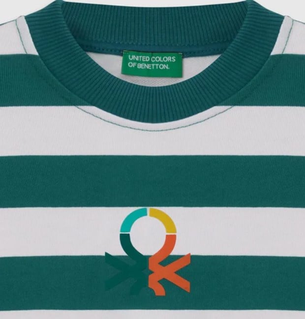 Benetton Erkek Çocuk Çizgili Sweatshirt 4-14 Yaş YEŞİL