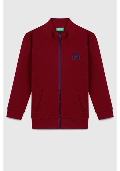 Benetton Erkek Çocuk Dik Yaka Fermuarlı Ceket 4-14 Yaş BORDO