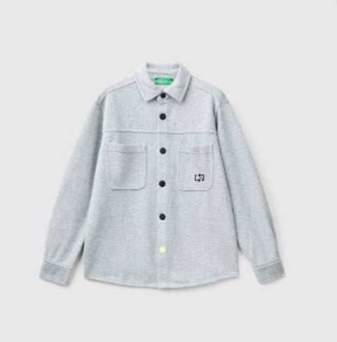Benetton Erkek Çocuk Düğmeli Sırt Baskılı Gömlek 6-14 Yaş GRİ MELANJ