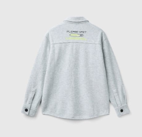 Benetton Erkek Çocuk Düğmeli Sırt Baskılı Gömlek 6-14 Yaş GRİ MELANJ