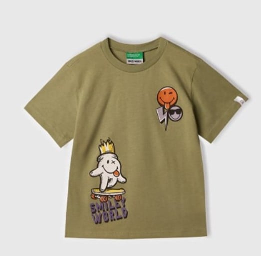 Benetton Erkek Çocuk Emoji Baskı Kısa Kollu Tişört 1-6 Yaş HAKİ