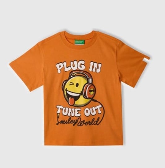 Benetton Erkek Çocuk Emoji Baskı Kısa Kollu Tişört 1-6 Yaş TURUNCU