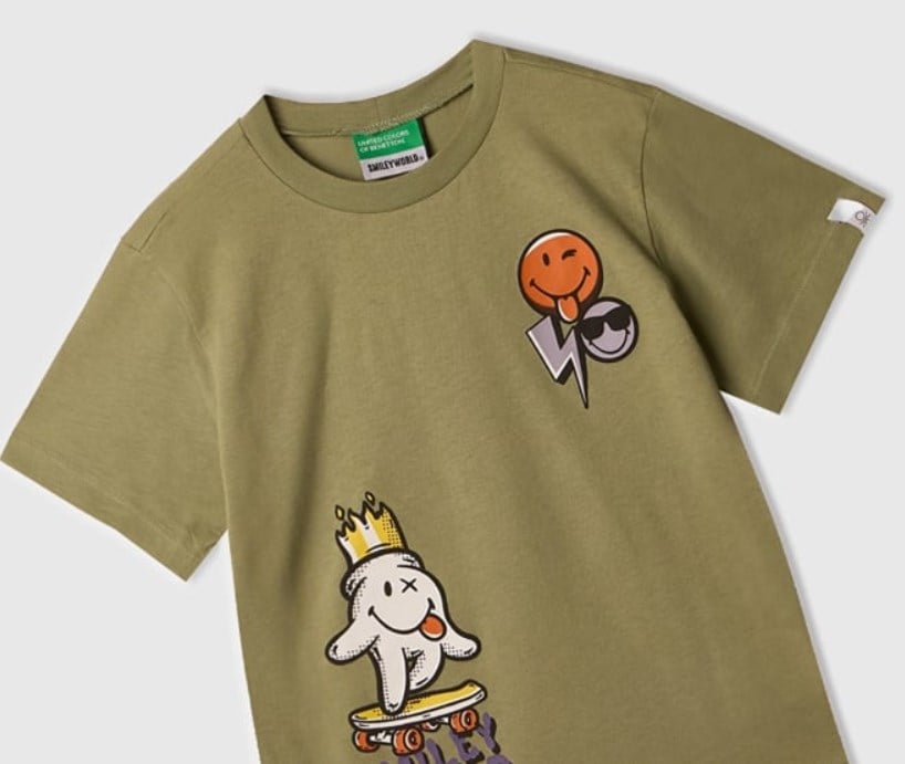 Benetton Erkek Çocuk Emoji Baskı Kısa Kollu Tişört 1-6 Yaş HAKİ