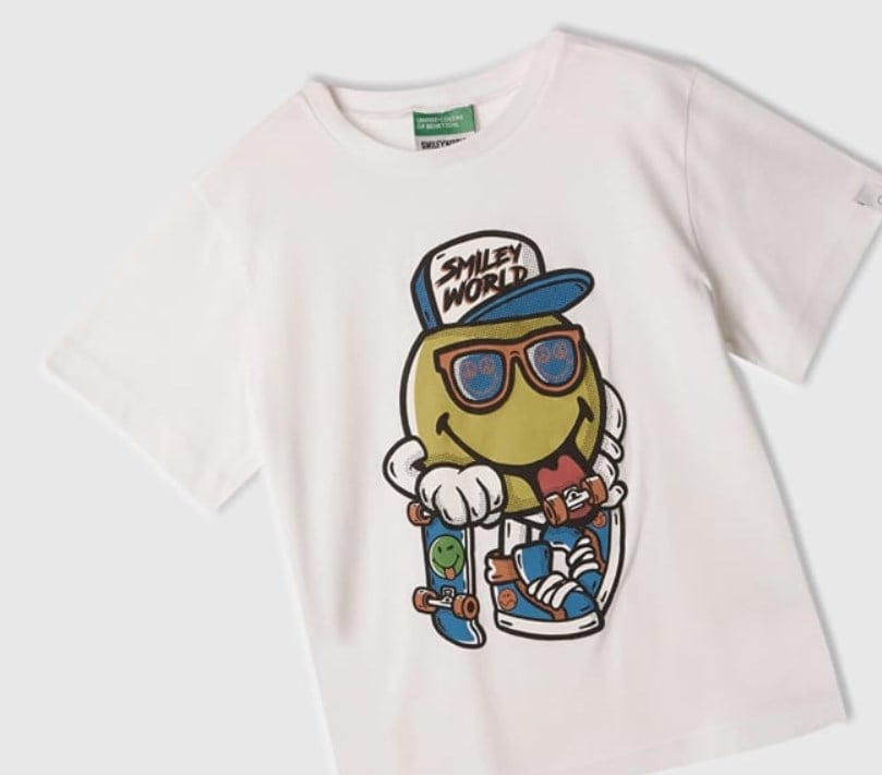 Benetton Erkek Çocuk Emoji Baskı Kısa Kollu Tişört 1-6 Yaş BEYAZ