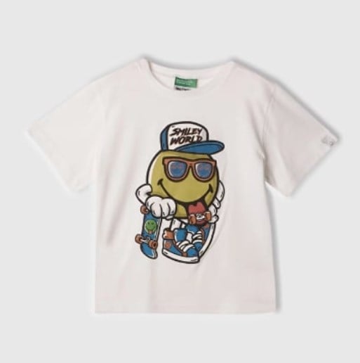 Benetton Erkek Çocuk Emoji Baskı Kısa Kollu Tişört 1-6 Yaş BEYAZ