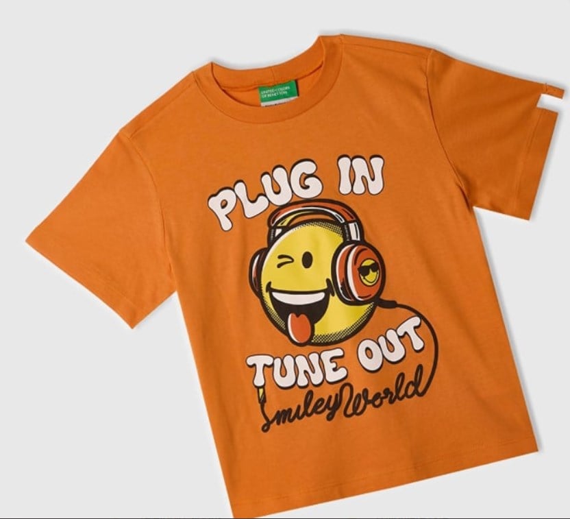 Benetton Erkek Çocuk Emoji Baskı Kısa Kollu Tişört 1-6 Yaş TURUNCU