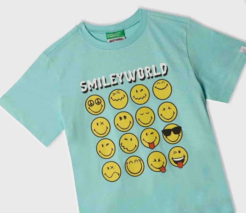 Benetton Erkek Çocuk Emoji Baskı Kısa Kollu Tişört 1-6 Yaş TURKUAZ