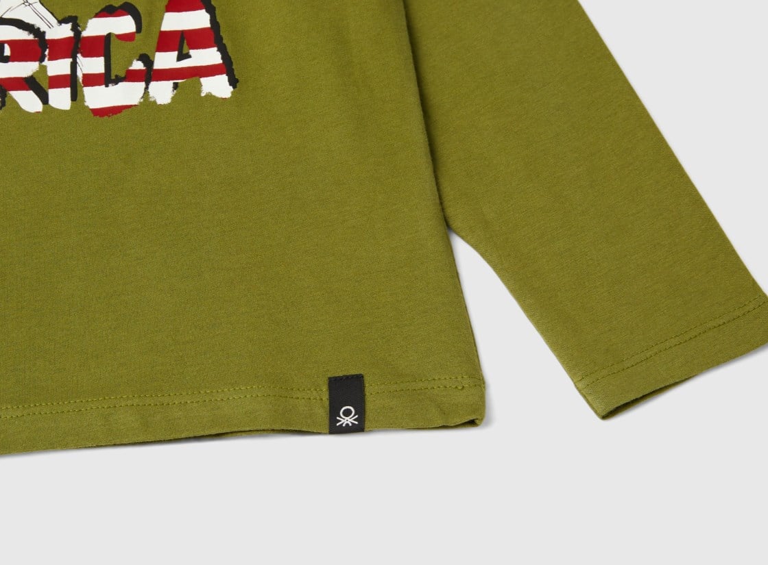 Benetton Erkek Çocuk Kaptan Amerika Baskılı Uzun Kollu Tişört 6-14 Yaş HAKİ
