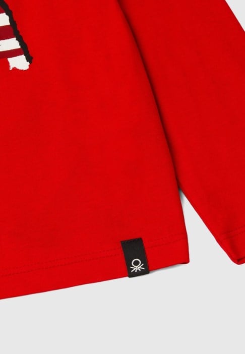 Benetton Erkek Çocuk Kaptan Amerika Baskılı Uzun Kollu Tişört 6-14 Yaş KIRMIZI
