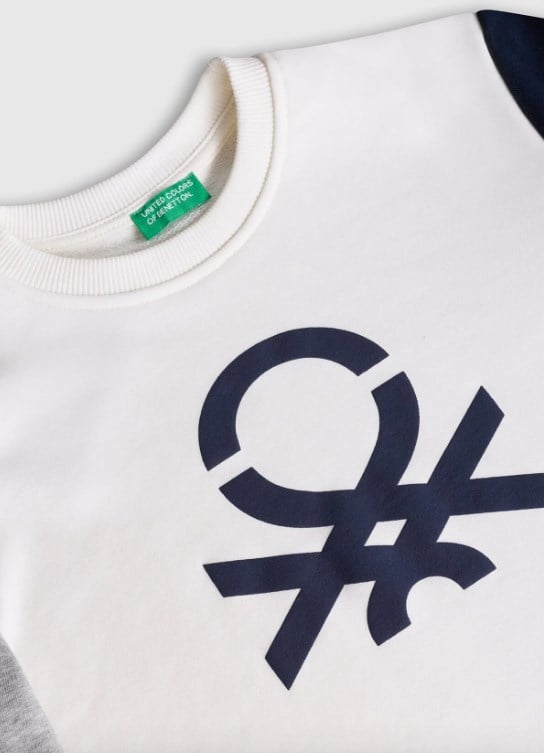 Benetton Erkek Çocuk Logo Baskı Sweatshirt 4-14 Yaş EKRU