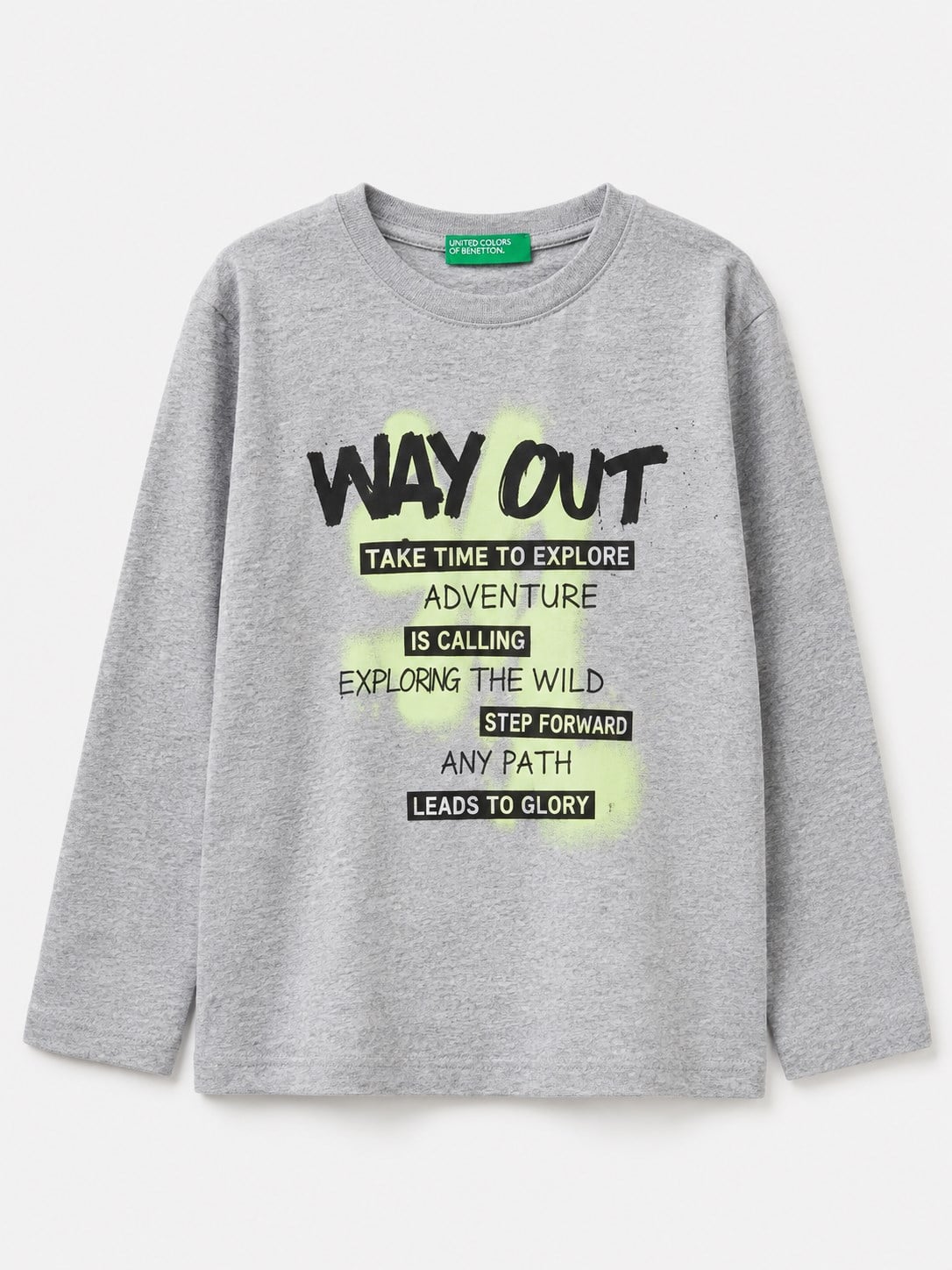 Benetton Erkek Çocuk Logo Baskı Uzun Kollu Tshirt 6-14 Yaş GRİ MELANJ