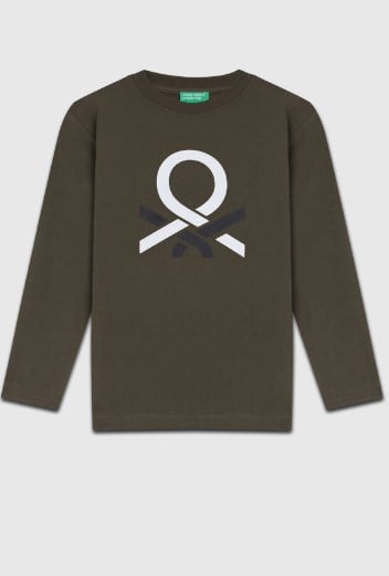 Benetton Erkek Çocuk Logo Baskı Uzun Kollu Sweatshirt 4-14 Yaş YEŞİL