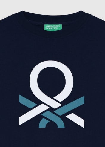 Benetton Erkek Çocuk Logo Baskı Uzun Kollu Sweatshirt 4-14 Yaş LACİVERT